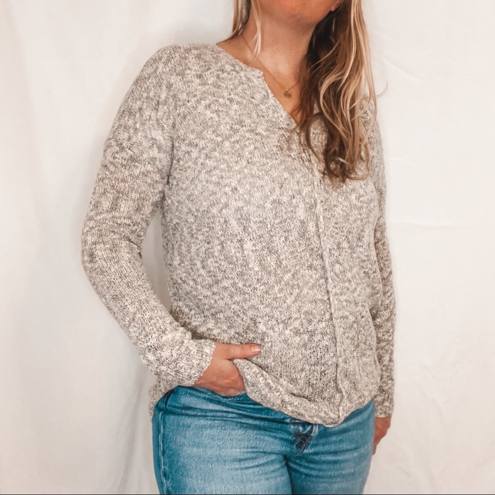 BB Dakota Notch Neck Marled Black & White Sweater